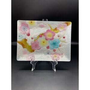 Ando Cloisonne Glass Floral Rectangular Tray Plate Japanese Tutanka 9.25"